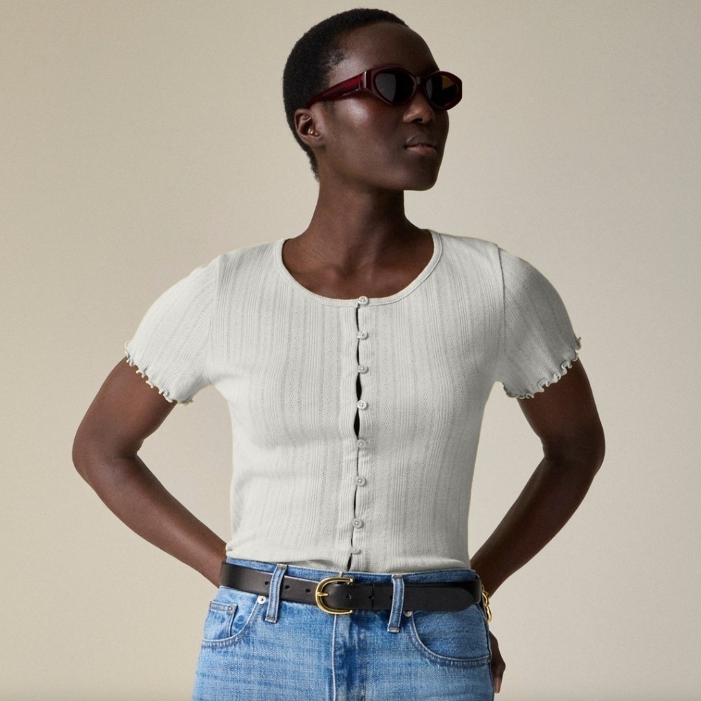 J Crew Pointelle Short-Sleeve Knit Cardigan
